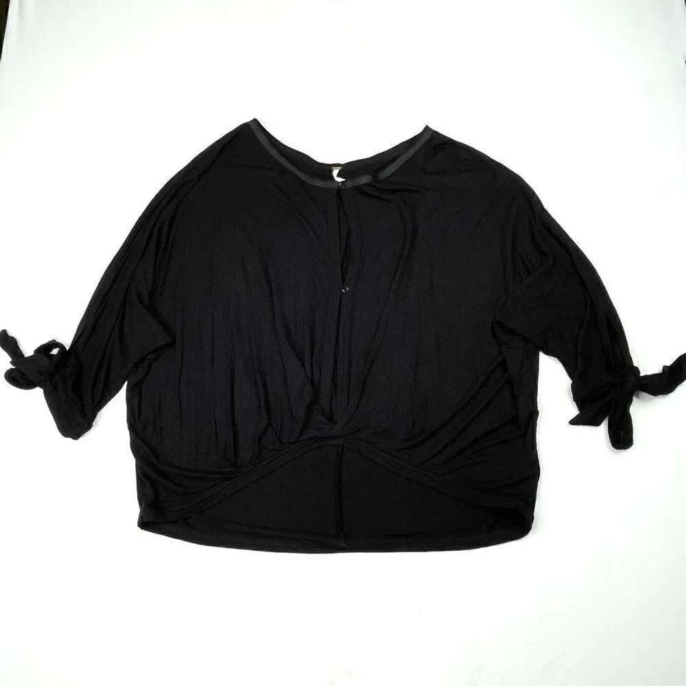 Free People Keepin On Tie Sleeve Top Blouse Black